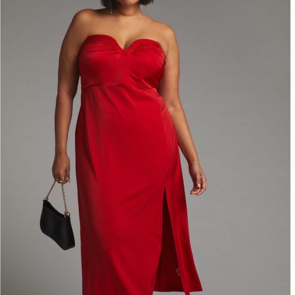 Anthropologie Strapless Red Dress